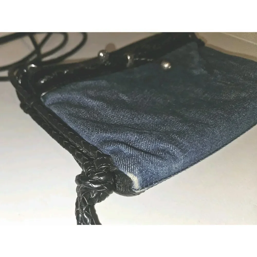 Brighton Denim and Leather Crossbody Bag Purse 8x7